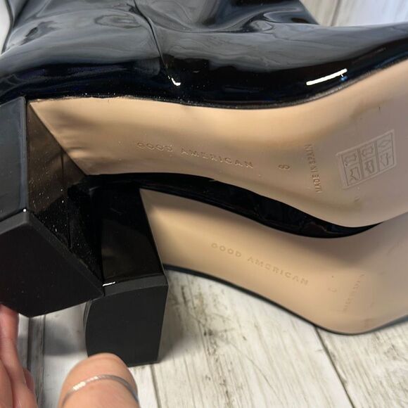 NEW Good American Black Patent Leather Booties Womens Size 8 in Box Square Toe - Picture 6 of 8